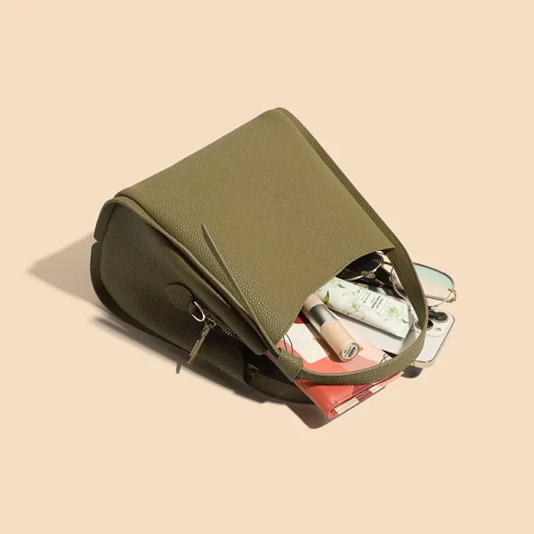 Bolsa feminina, AIGO, de Balde, de Couro Monocromático, Sacos de mensageiro de grande capacidade, de ombro, Clássicas. - Image 4