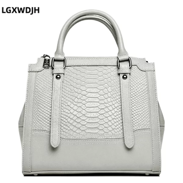 Bolsa de ombro grande feminina, padrão litchi, tiracolo elegante de couro de vaca, de cobra vintage europeia e americana - Image 3